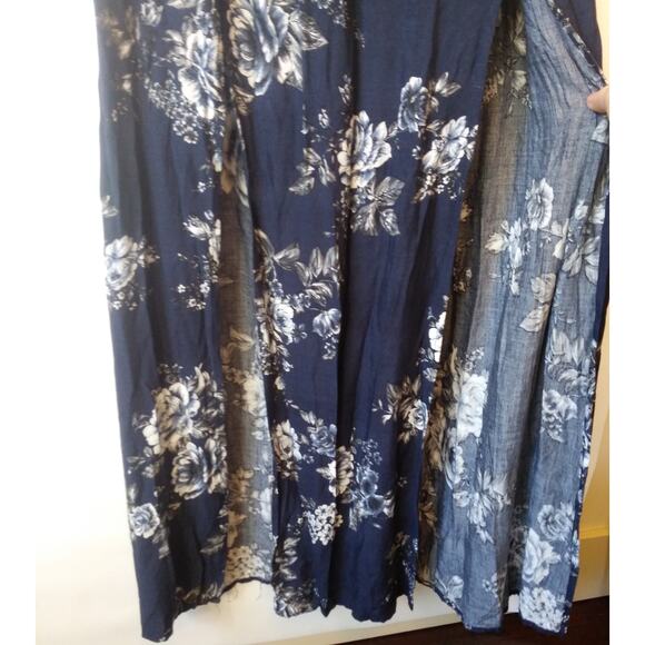 Three Pink Hearts Size M Floral Maxi Dress Blue Cottage Country Prairie Festival - Picture 6 of 12